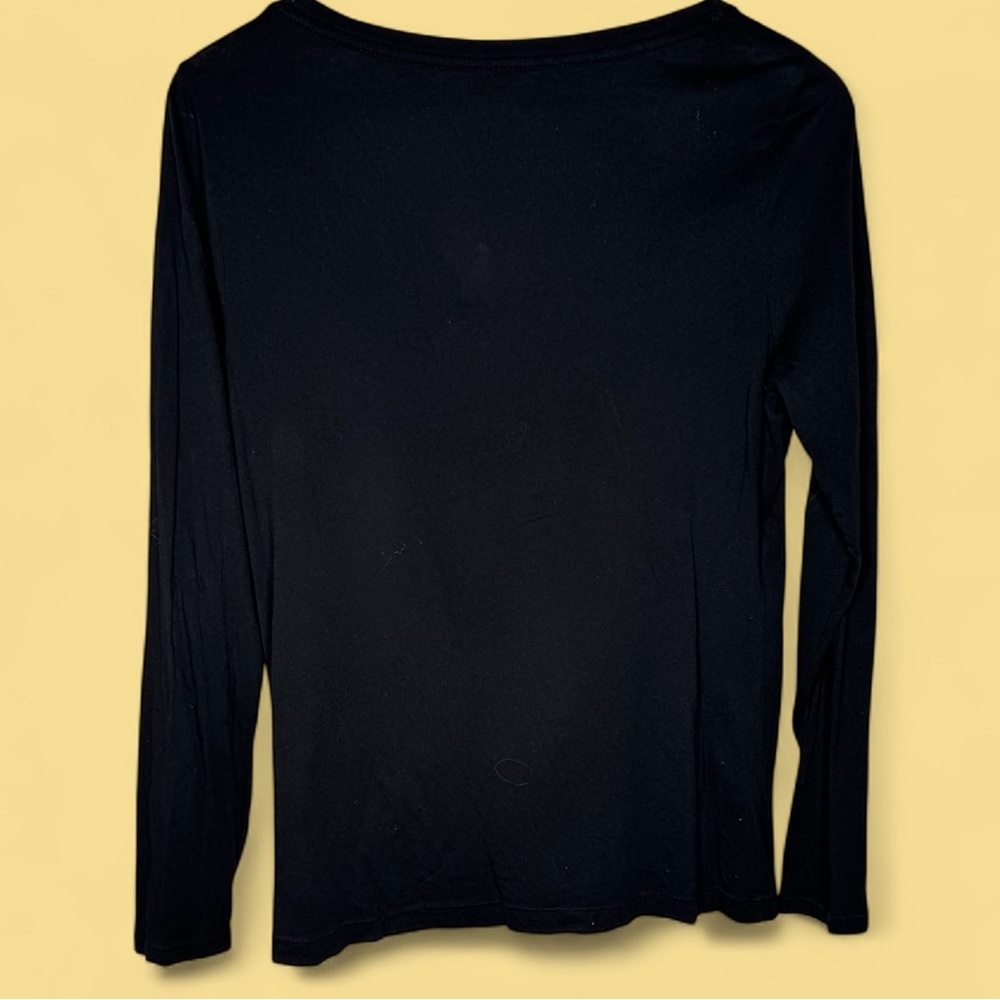 LOFT Black Long Sleeve Blouse with Floral Accent PETITE - Picture 3 of 7
